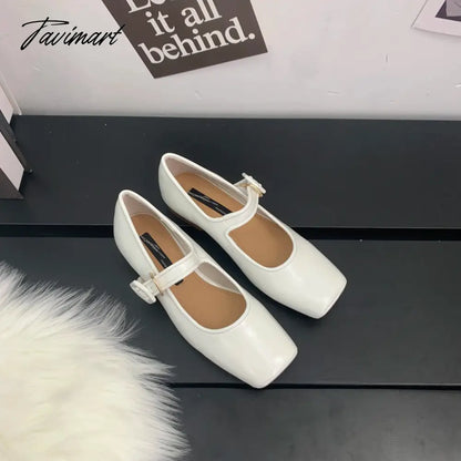 vzyzvNEW Retro Mary Jane Shoes Square Toe French Style Women's Shoes PU Flats Spring/Autumn Flats Fairy Women Shoes Pumps