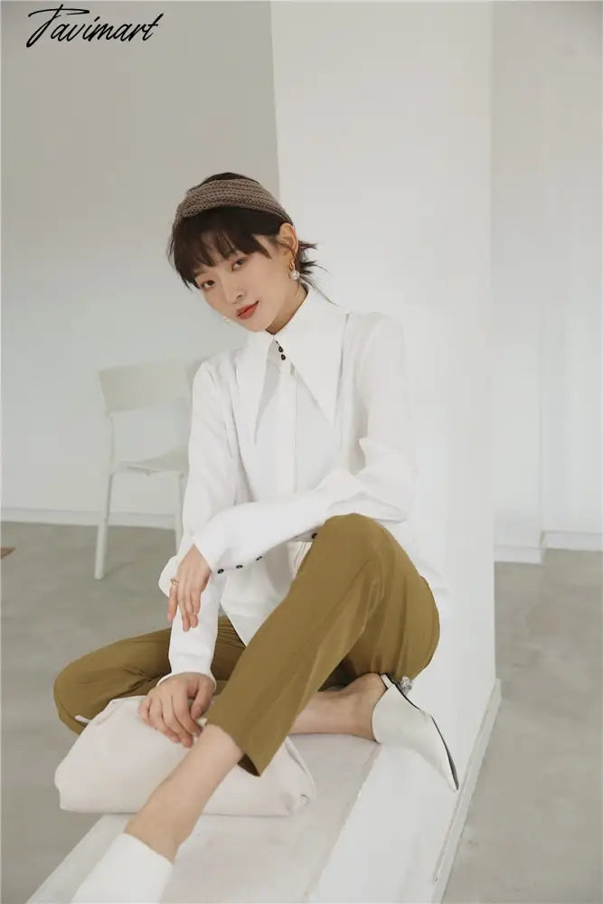 vzyzvNew spring and summer fashion women clothes Lantern Sleeve big collar white shirt blouse