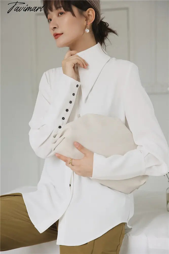 vzyzvNew spring and summer fashion women clothes Lantern Sleeve big collar white shirt blouse