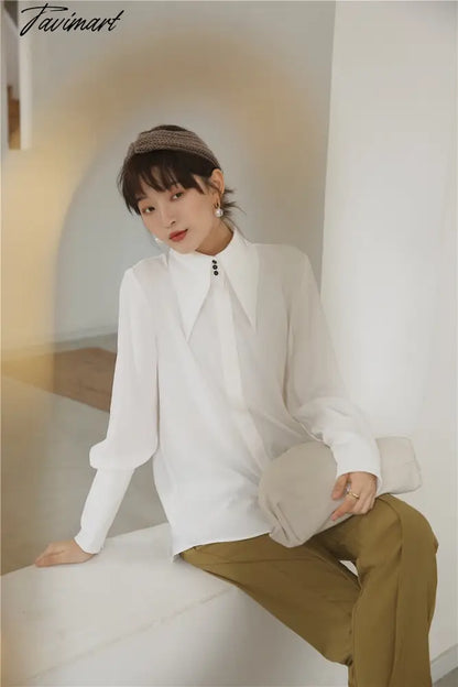 vzyzvNew spring and summer fashion women clothes Lantern Sleeve big collar white shirt blouse