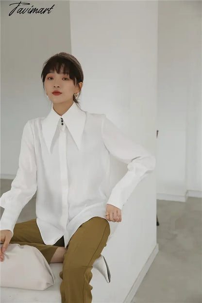 vzyzvNew spring and summer fashion women clothes Lantern Sleeve big collar white shirt blouse