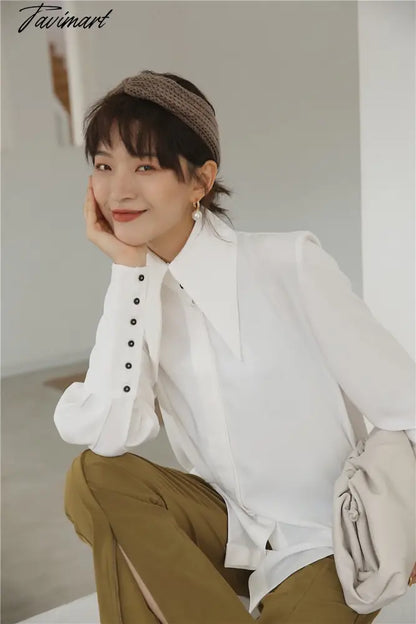 vzyzvNew spring and summer fashion women clothes Lantern Sleeve big collar white shirt blouse