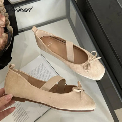 vzyzv -  NEW Spring/Autumn Flats Mary Jane Shoes Square Toe Women's Shoes Bow Velvet Ballet Flats Women Shoes