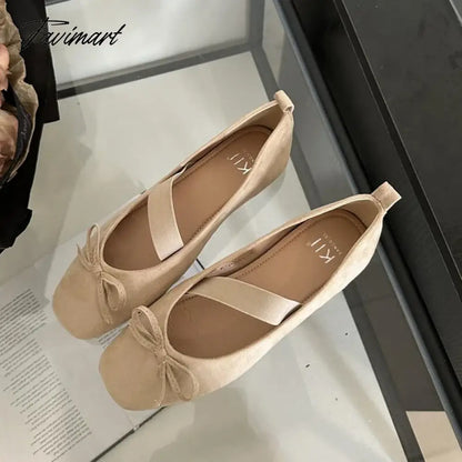 vzyzv -  NEW Spring/Autumn Flats Mary Jane Shoes Square Toe Women's Shoes Bow Velvet Ballet Flats Women Shoes