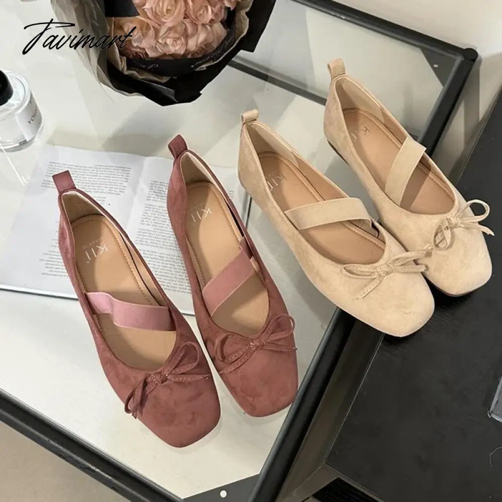 vzyzv -  NEW Spring/Autumn Flats Mary Jane Shoes Square Toe Women's Shoes Bow Velvet Ballet Flats Women Shoes