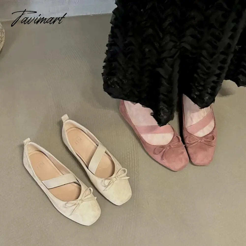 vzyzv -  NEW Spring/Autumn Flats Mary Jane Shoes Square Toe Women's Shoes Bow Velvet Ballet Flats Women Shoes