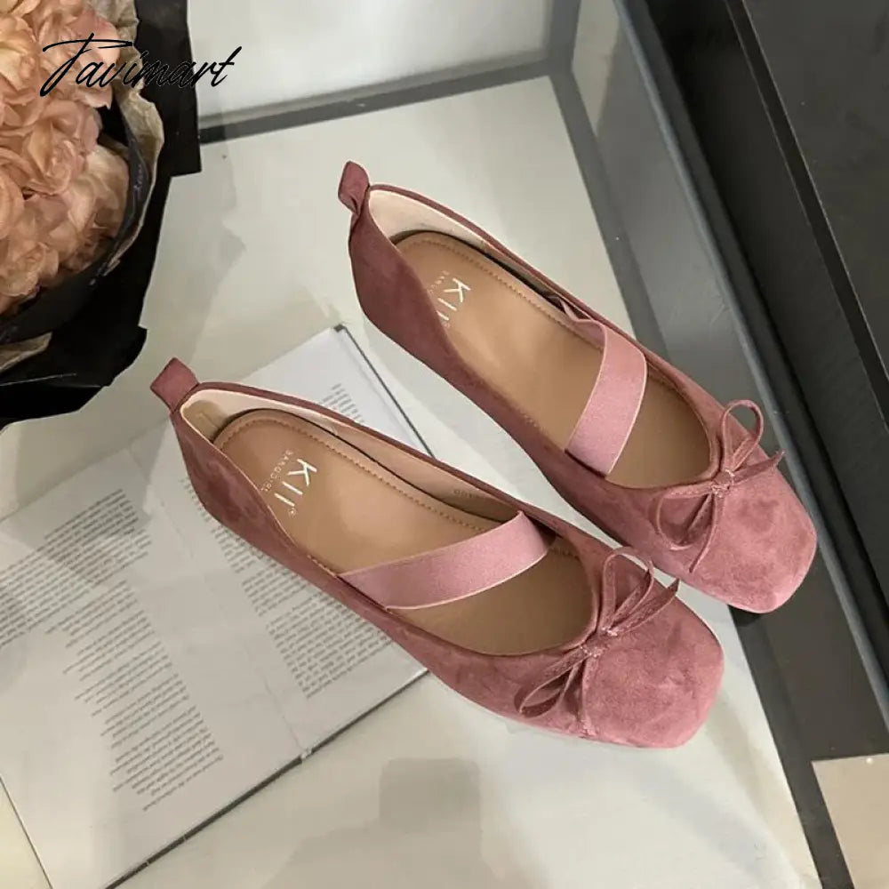 vzyzv -  NEW Spring/Autumn Flats Mary Jane Shoes Square Toe Women's Shoes Bow Velvet Ballet Flats Women Shoes