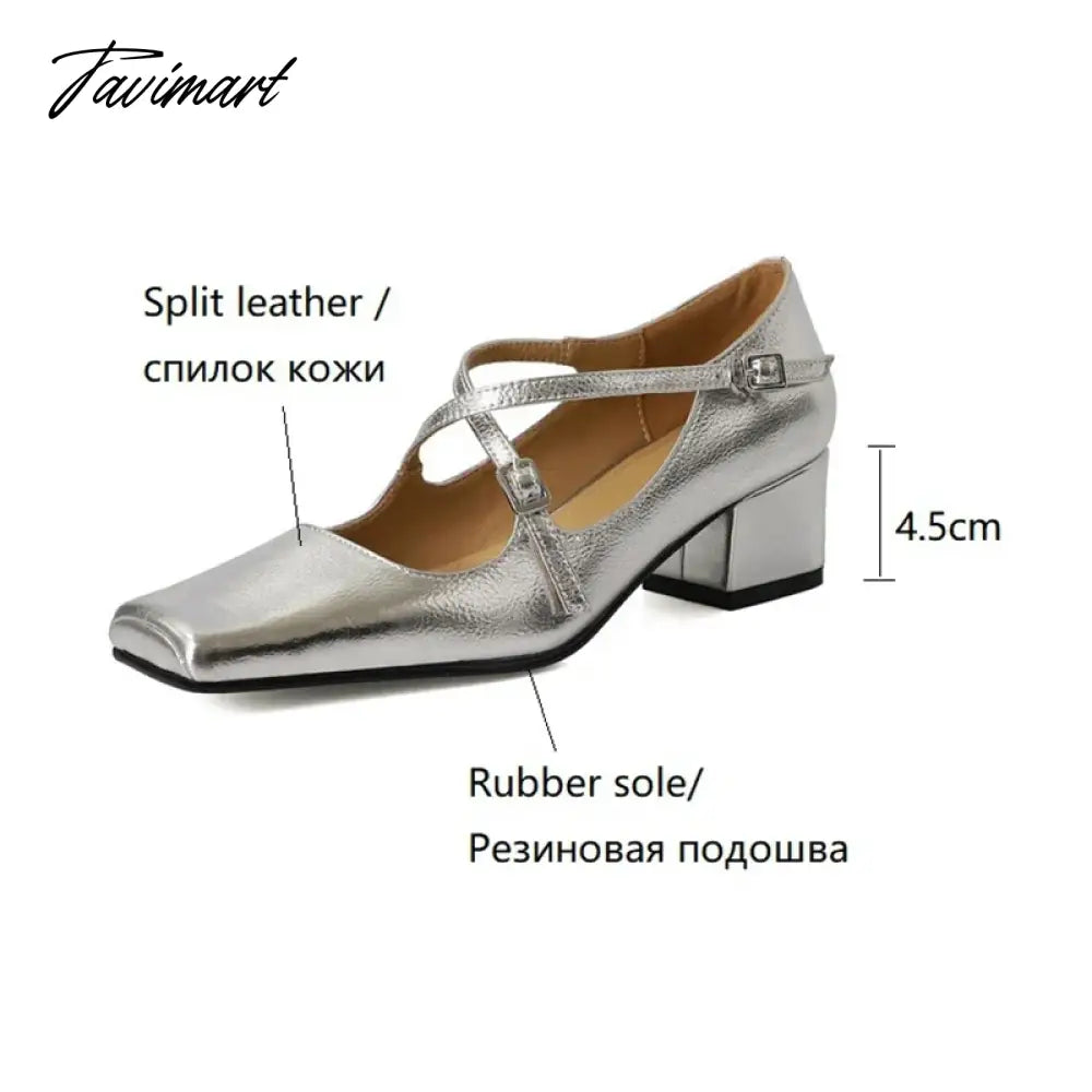 vzyzvNEW Spring/Autumn Women Shoes Split Leather Shoes Square Toe Chunky Shoes for Women Fashion Cross-tied Women Pumps Ladies Shoes