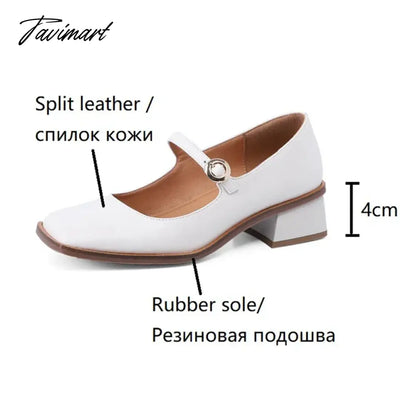 vzyzv NEW Spring Women Shoes Square Toe Chunky Heel Women Pumps Solid Split Leather High Heels Retro Women Mary Janes zapatos de mujer