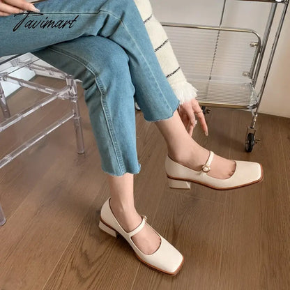 vzyzv NEW Spring Women Shoes Square Toe Chunky Heel Women Pumps Solid Split Leather High Heels Retro Women Mary Janes zapatos de mujer