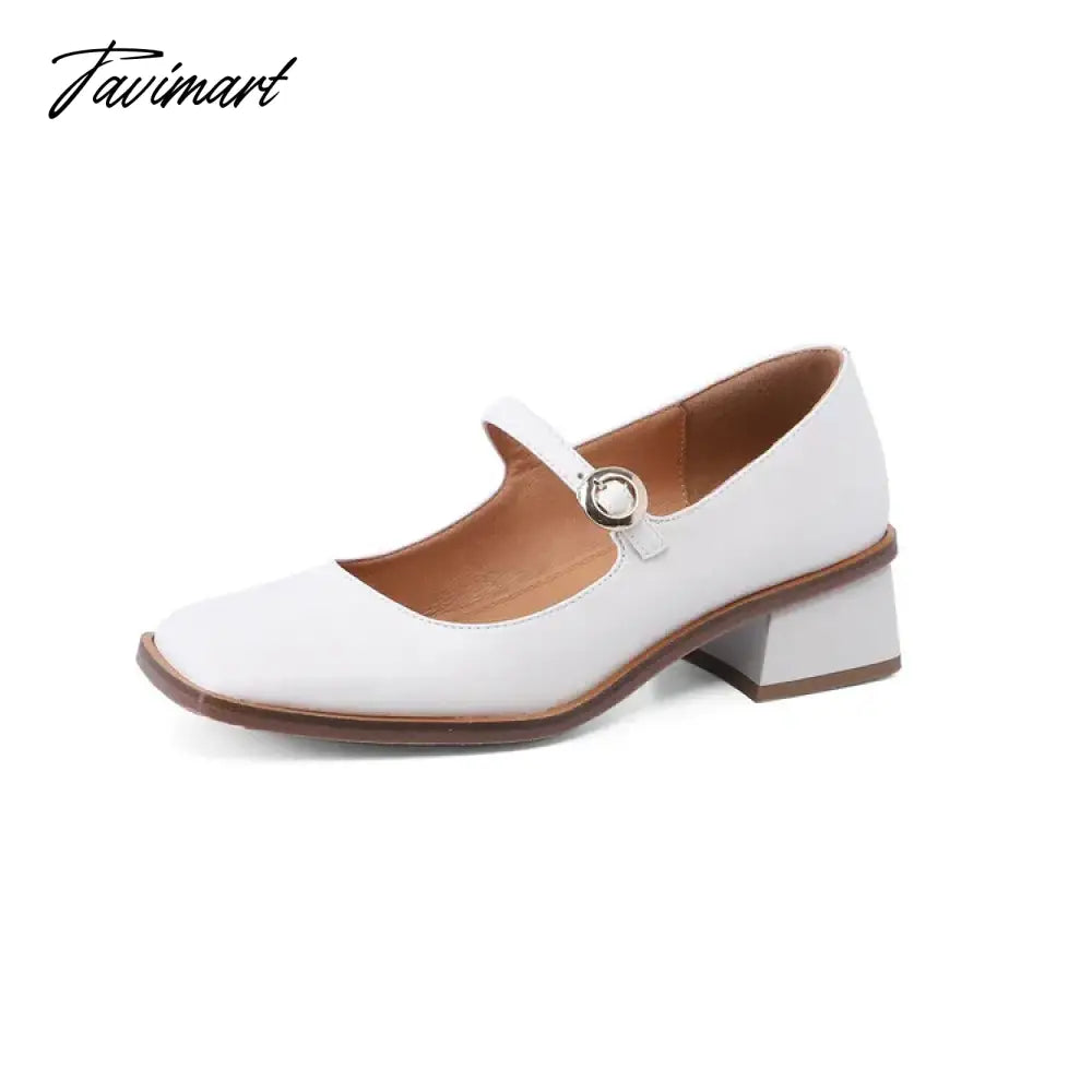 vzyzv NEW Spring Women Shoes Square Toe Chunky Heel Women Pumps Solid Split Leather High Heels Retro Women Mary Janes zapatos de mujer