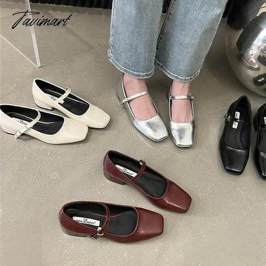 TAVIMART -  NEW Women Flat Women's Square Toe Retro Single Shoes One Word Buckle Mary Jane Shoes Ballerina Flats Mujer