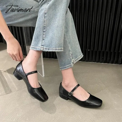 TAVIMART -  NEW Women Flat Women's Square Toe Retro Single Shoes One Word Buckle Mary Jane Shoes Ballerina Flats Mujer