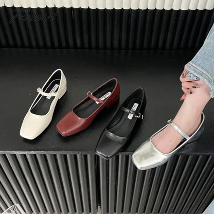 TAVIMART -  NEW Women Flat Women's Square Toe Retro Single Shoes One Word Buckle Mary Jane Shoes Ballerina Flats Mujer