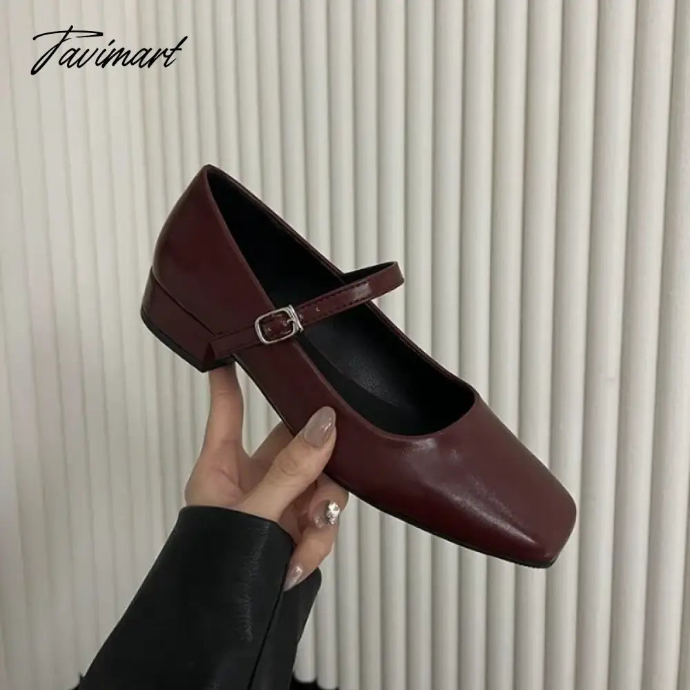 TAVIMART -  NEW Women Flat Women's Square Toe Retro Single Shoes One Word Buckle Mary Jane Shoes Ballerina Flats Mujer