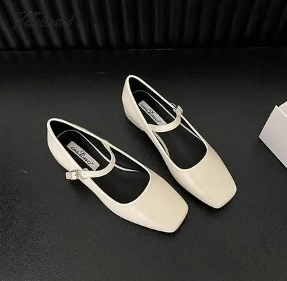 TAVIMART -  NEW Women Flat Women's Square Toe Retro Single Shoes One Word Buckle Mary Jane Shoes Ballerina Flats Mujer