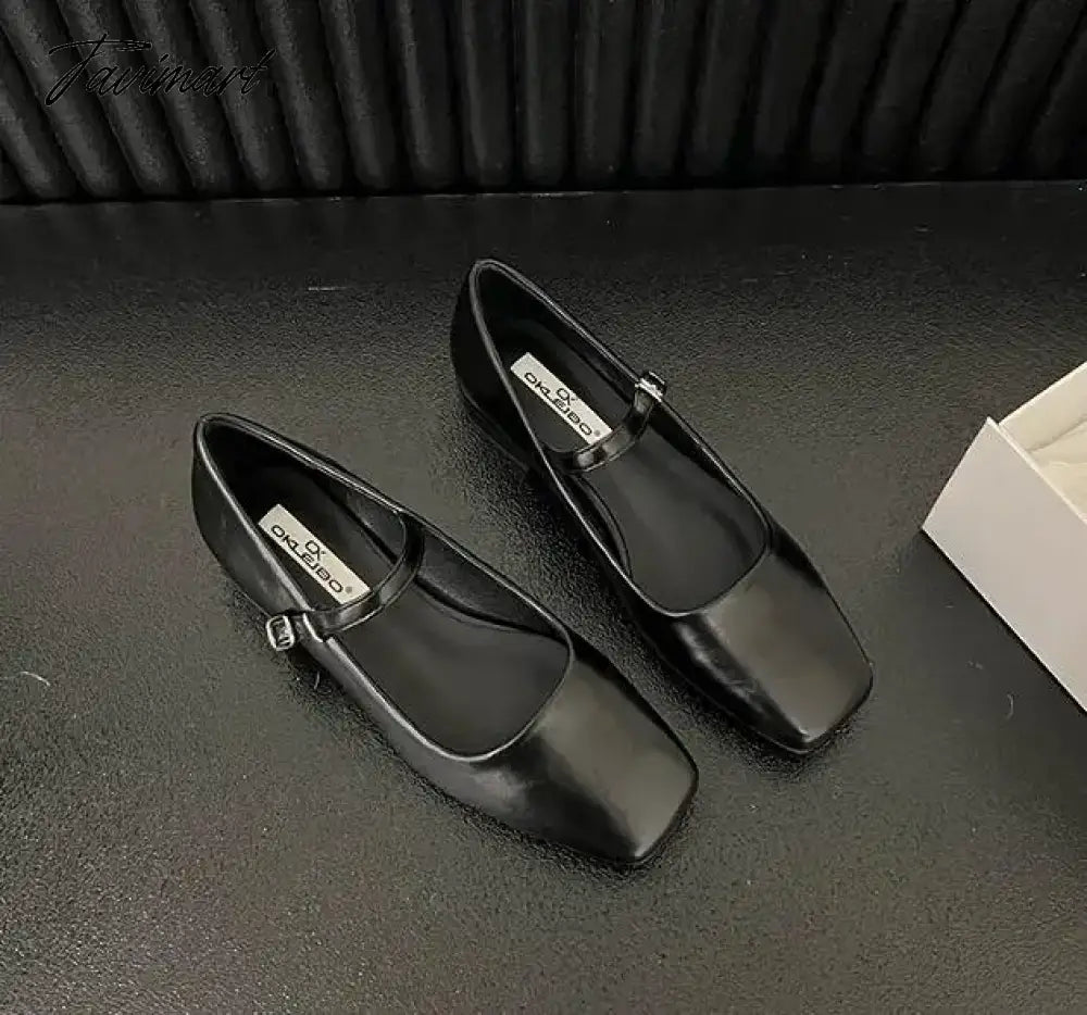 TAVIMART -  NEW Women Flat Women's Square Toe Retro Single Shoes One Word Buckle Mary Jane Shoes Ballerina Flats Mujer