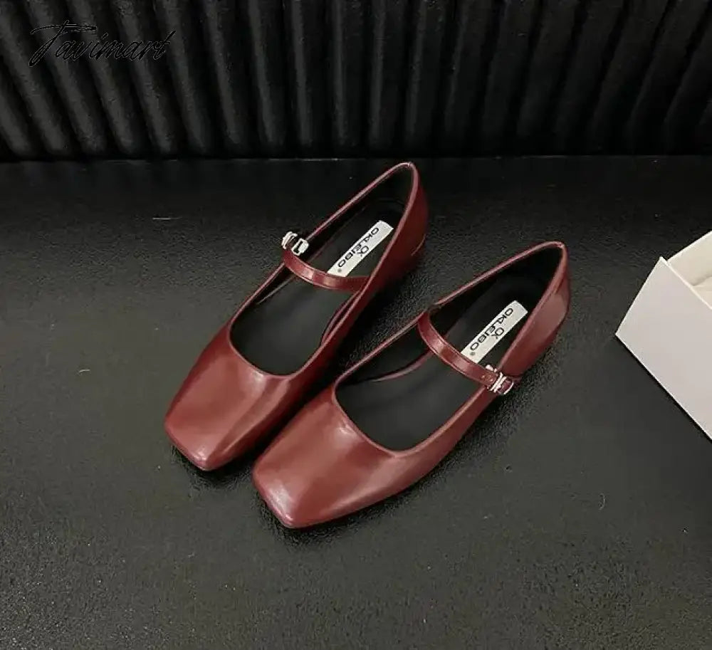 TAVIMART -  NEW Women Flat Women's Square Toe Retro Single Shoes One Word Buckle Mary Jane Shoes Ballerina Flats Mujer