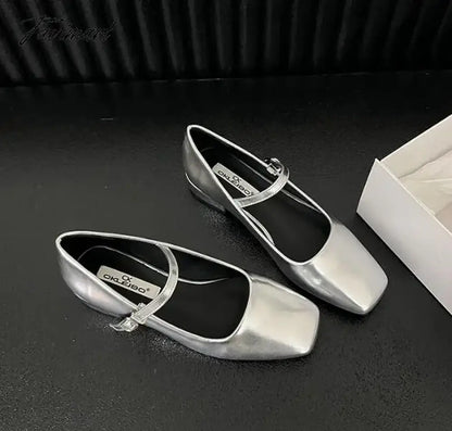 TAVIMART -  NEW Women Flat Women's Square Toe Retro Single Shoes One Word Buckle Mary Jane Shoes Ballerina Flats Mujer