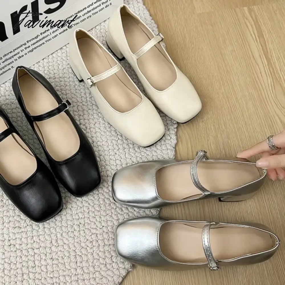 vzyzv -  New Women's Pumps Basic Mary Jane Shoes Square Toe Buckle Strap Dress Shoes Silver Black Mid Heels Zapatos Mujer Autumn 1619N