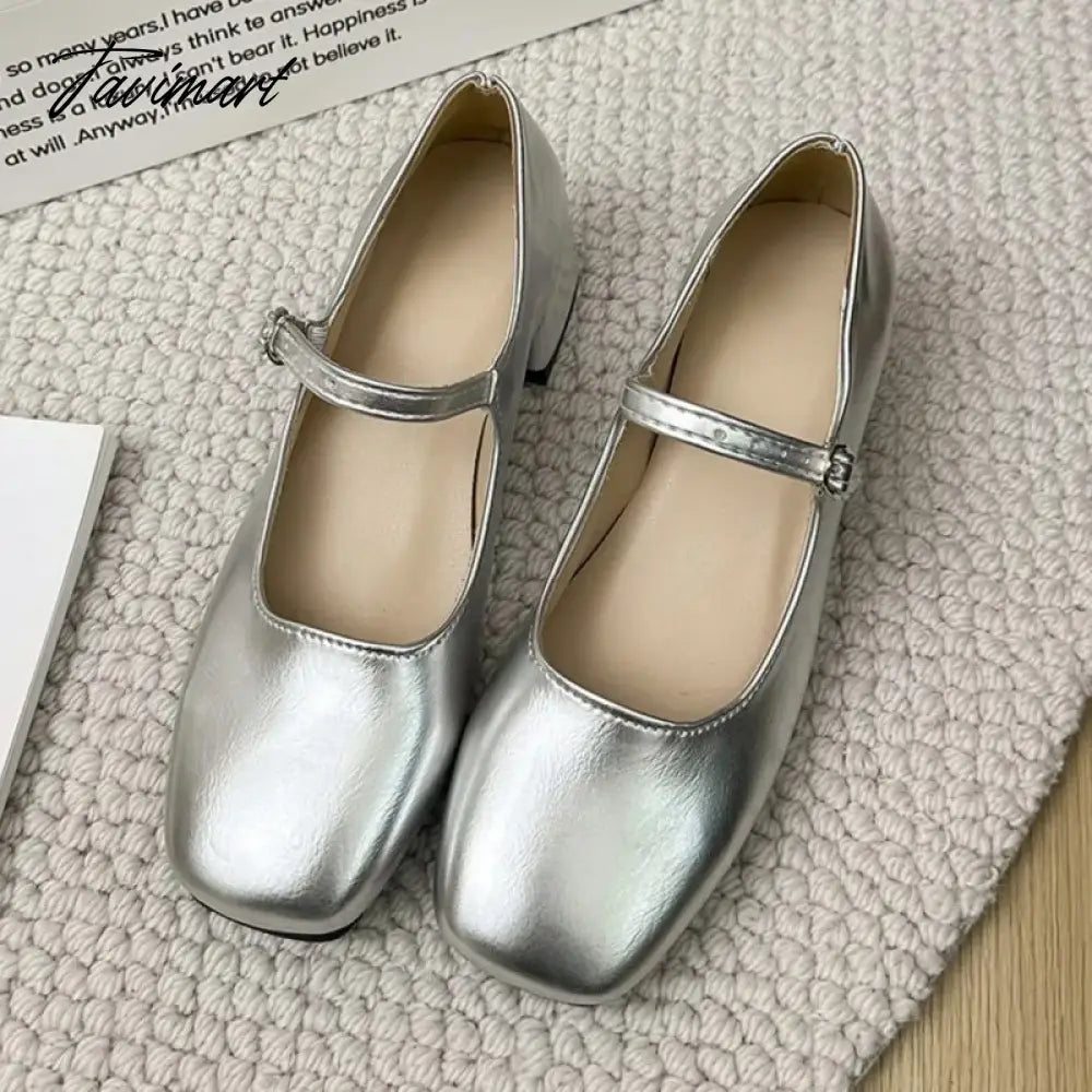 vzyzv -  New Women's Pumps Basic Mary Jane Shoes Square Toe Buckle Strap Dress Shoes Silver Black Mid Heels Zapatos Mujer Autumn 1619N