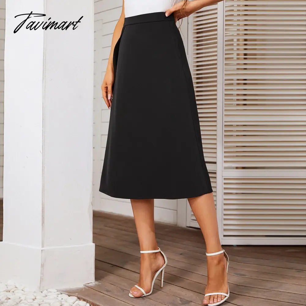 vzyzvOffice Lady Elegant Black Women Skirt Side Split Mid-Calf High Waist A Line Women Bottoms  Spring Female Clothing Causal