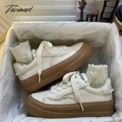 Tavimart Pink Platform Canvas Shoes for Women Low-top Korean Fashion Athletic Shoes Casual Comfortable Designer Ladies Footwear