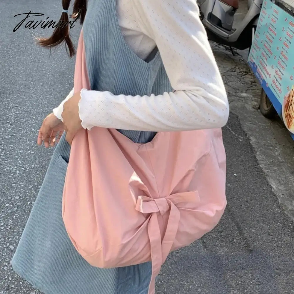 vzyzv  -  Pink Sweet Shoulder Bag for Women Canvas Elegant Korean Style Fashion Crossbody Bag Bow Large Capacity Female New Handbag