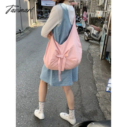 vzyzv  -  Pink Sweet Shoulder Bag for Women Canvas Elegant Korean Style Fashion Crossbody Bag Bow Large Capacity Female New Handbag