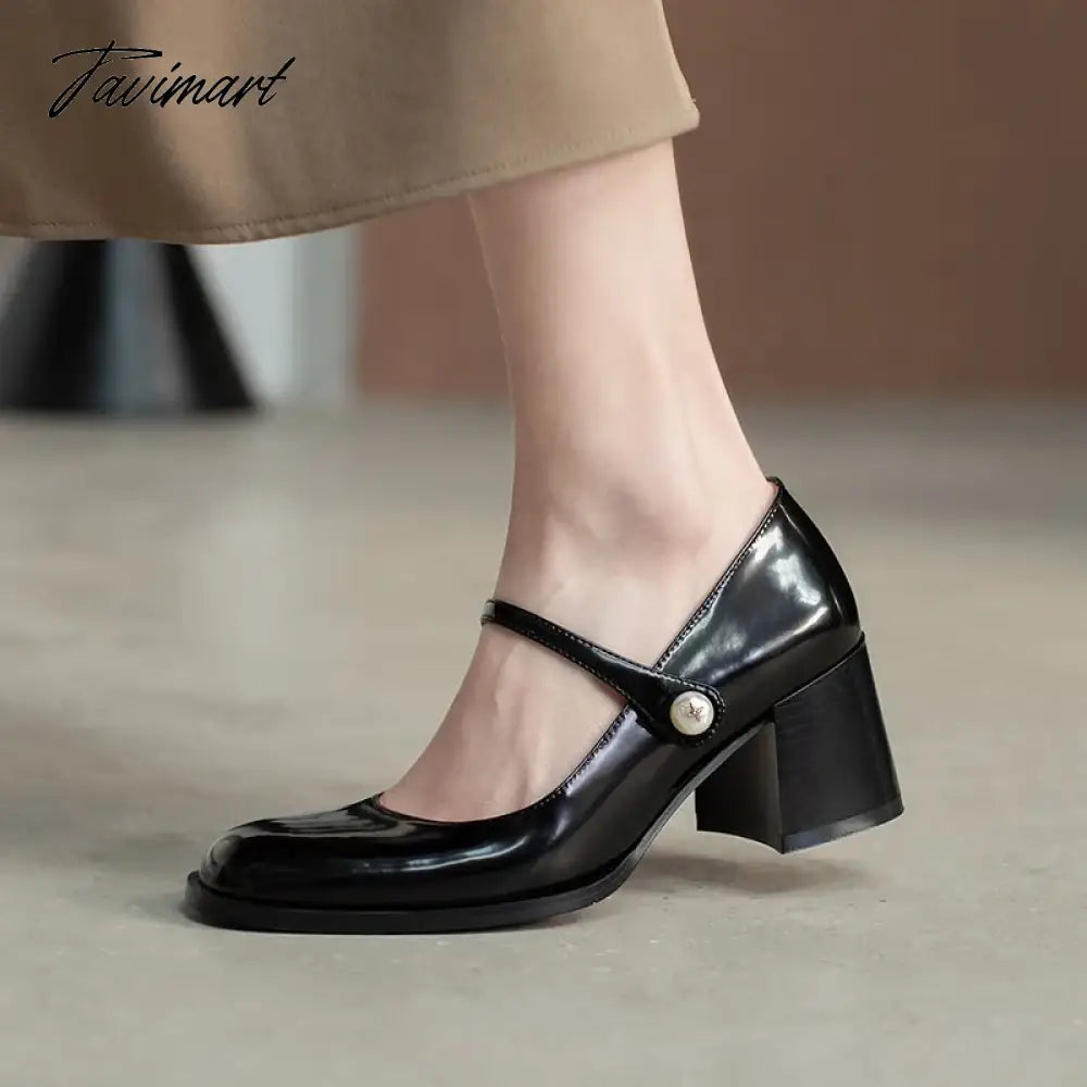 vzyzv Plus Size Women's Mary Jane Shoes Patent Leather Pumps Mid Heels Dress Shoes Pearl Buckle Strap Wedding Shoes Basic Spring 1270N