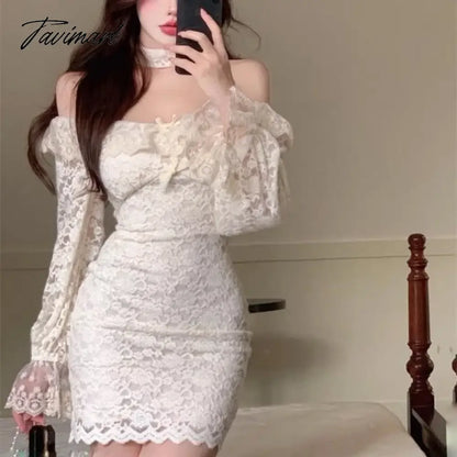 vzyzv -  Puresexy Hot Girl Square Collar Lace Dress Women's Spring Flare Sleeve Halter Neck Slim Fit Short Dress Fashion Female Clothes