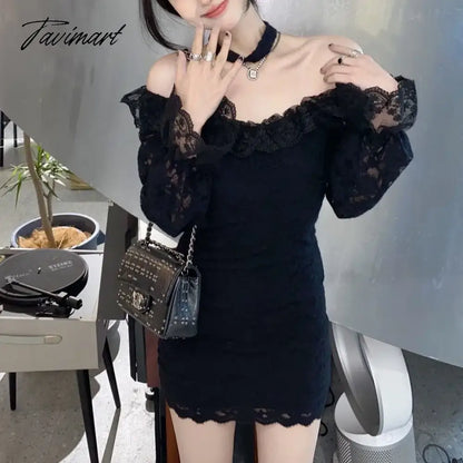 vzyzv -  Puresexy Hot Girl Square Collar Lace Dress Women's Spring Flare Sleeve Halter Neck Slim Fit Short Dress Fashion Female Clothes