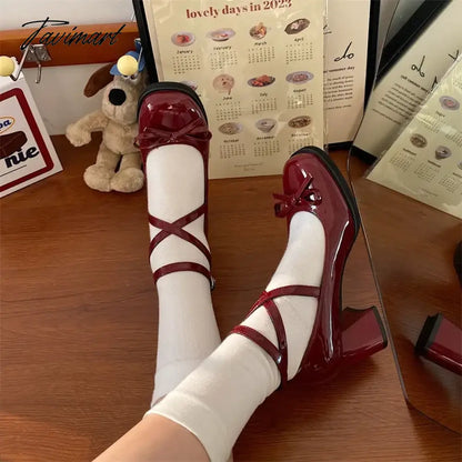 vzyzvRed Mary Jane Women Pumps Thick High Heels Shoes Female Lolita Square Toe Shoes Spring Fashion Party Leather Woman Shoes New