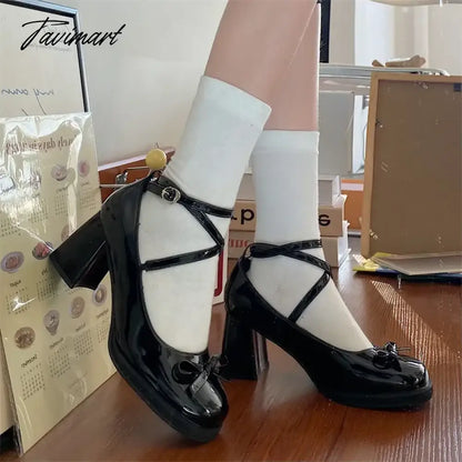 vzyzvRed Mary Jane Women Pumps Thick High Heels Shoes Female Lolita Square Toe Shoes Spring Fashion Party Leather Woman Shoes New