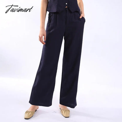 vzyzv Retro Linen Women'S Suits Women Blue Sleeveless Button Up Vest Tops + Wide Leg Pants Sets 2 Pieces Outfits Ensemble Femme