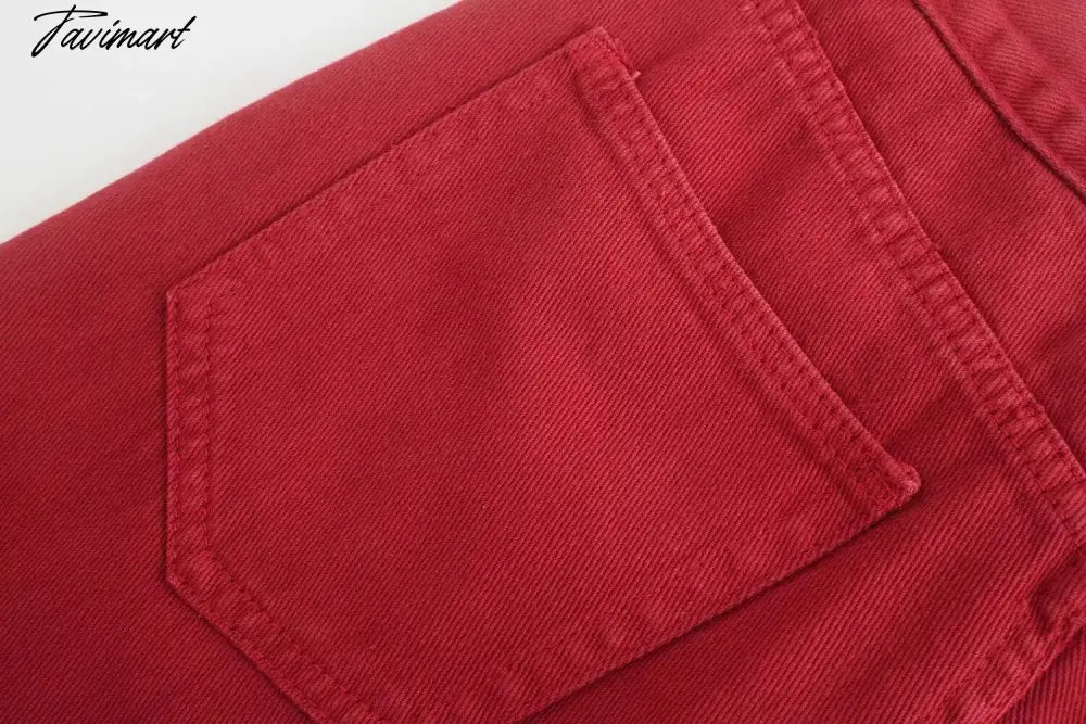 vzyzv Retro Mom High Waist Jeans England Style Fashion Jeans Woman Red Color Simple Burrs Straight Wide Leg Jeans For Women