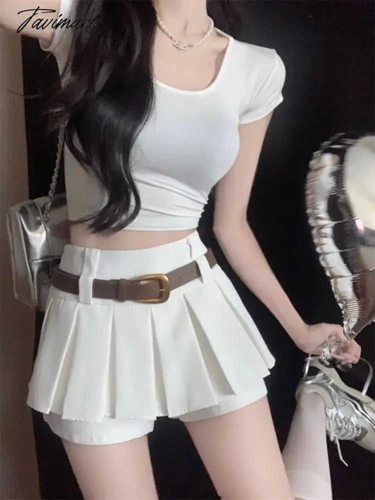 vzyzvRetro Pleated Skirt Women's Culottes Traf Spring  Autumn 2024 New Clothing Y2k Design A-line Skirt Fashionable Party Mini Skirts