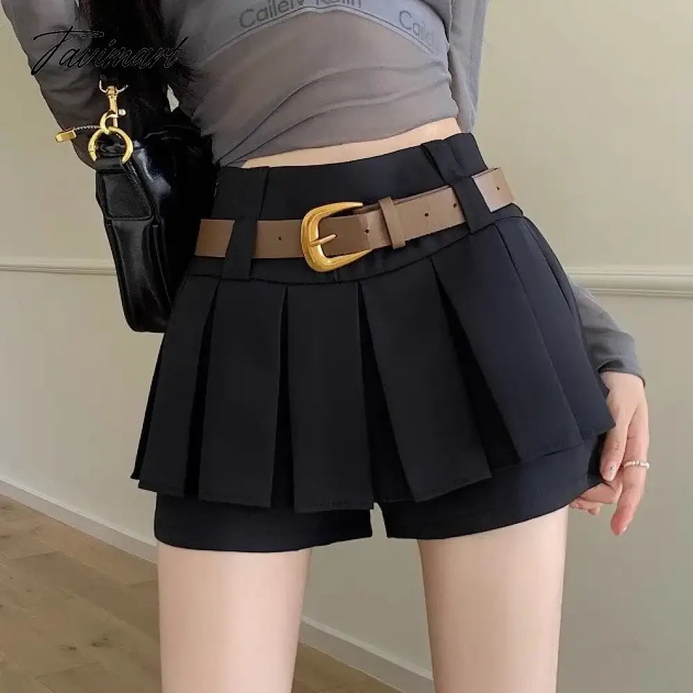 vzyzvRetro Pleated Skirt Women's Culottes Traf Spring  Autumn 2024 New Clothing Y2k Design A-line Skirt Fashionable Party Mini Skirts