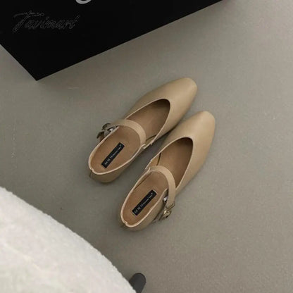 TAVIMART  -  Retro Ugly Cute Mary Jane Square toe Women Flat Shoes Genuine Leather Flats Shoes Woman One Word Buckle Flat Shoes Ladies