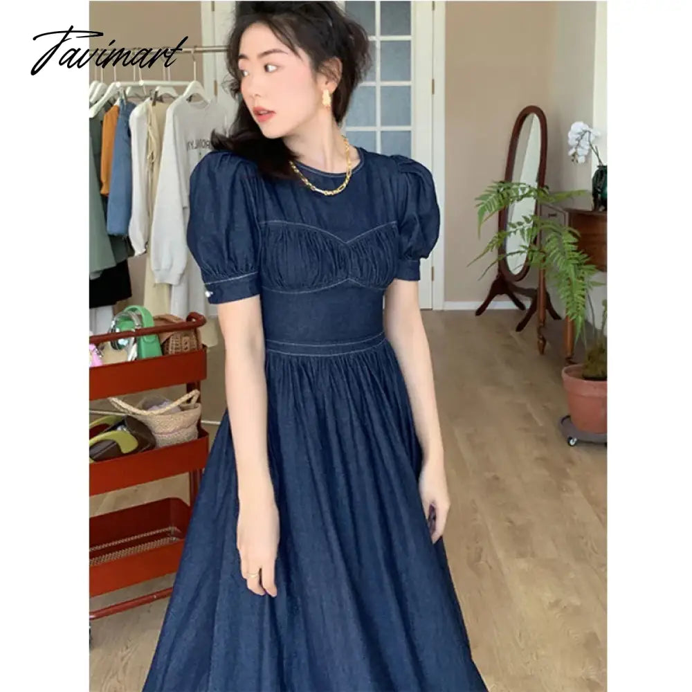 vzyzvSexy Backless Denim Women Dress Puff Sleeve New Summer Spring Party Dinner Dress Elegant Vintage Blue Robes Girl Dresses