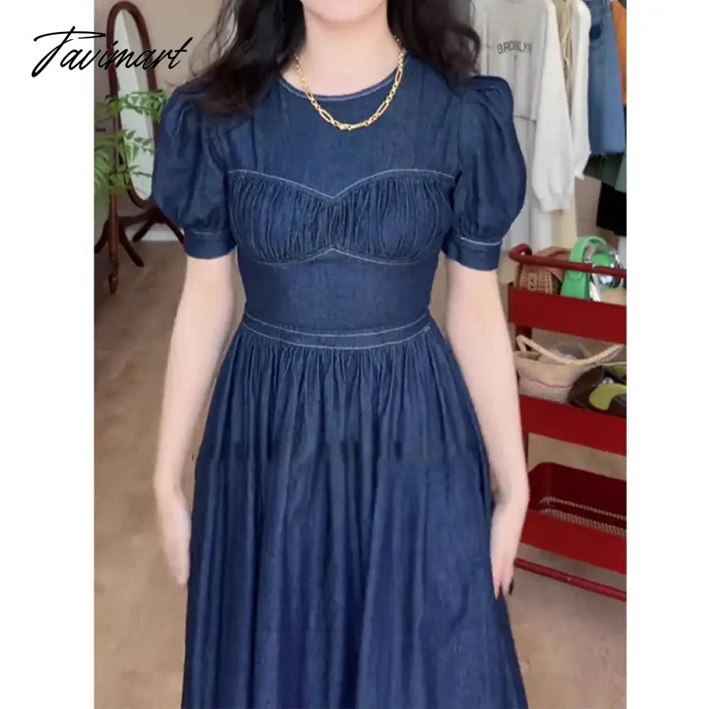 vzyzvSexy Backless Denim Women Dress Puff Sleeve New Summer Spring Party Dinner Dress Elegant Vintage Blue Robes Girl Dresses