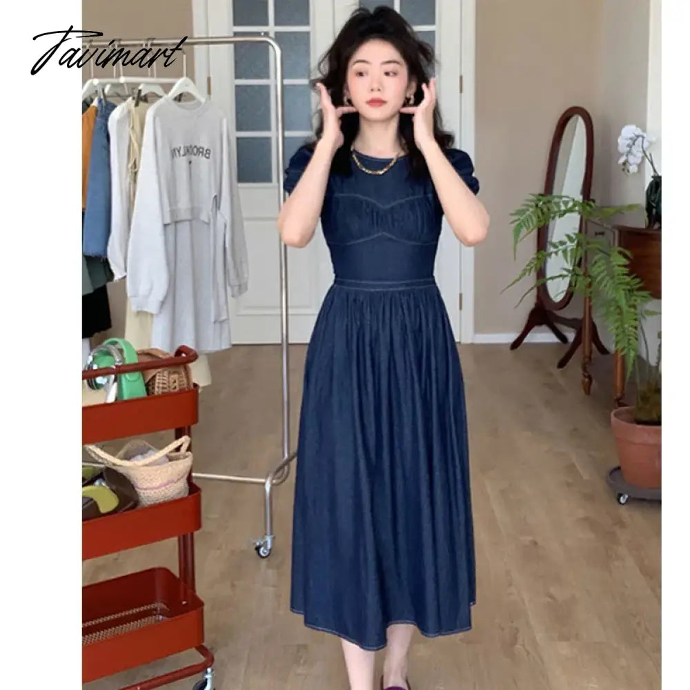 vzyzvSexy Backless Denim Women Dress Puff Sleeve New Summer Spring Party Dinner Dress Elegant Vintage Blue Robes Girl Dresses