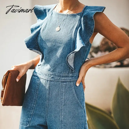 vzyzv -  Sexy Backless Jeans Jumpsuit  summer Spring New Ruffled Bodysuit American Fashion Lace Up High Waist Playsuits Streetwear