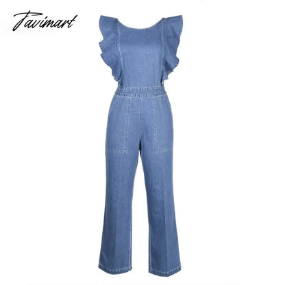 vzyzv -  Sexy Backless Jeans Jumpsuit  summer Spring New Ruffled Bodysuit American Fashion Lace Up High Waist Playsuits Streetwear