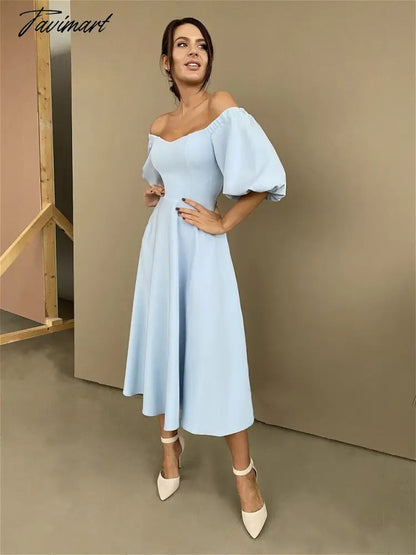 vzyzvSexy Slash Neck High Waist a Line Midi Dress Half Sleeve Elegant Party Evening Wear  Spring Female Long Dress