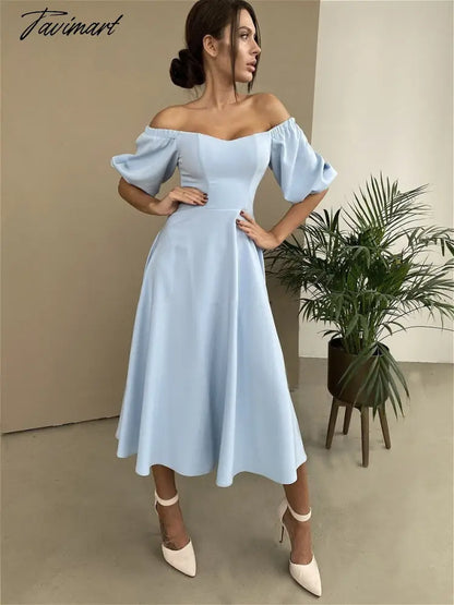 vzyzvSexy Slash Neck High Waist a Line Midi Dress Half Sleeve Elegant Party Evening Wear  Spring Female Long Dress