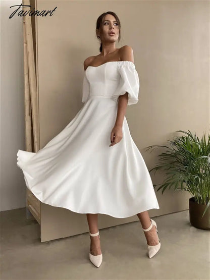 vzyzvSexy Slash Neck High Waist a Line Midi Dress Half Sleeve Elegant Party Evening Wear  Spring Female Long Dress