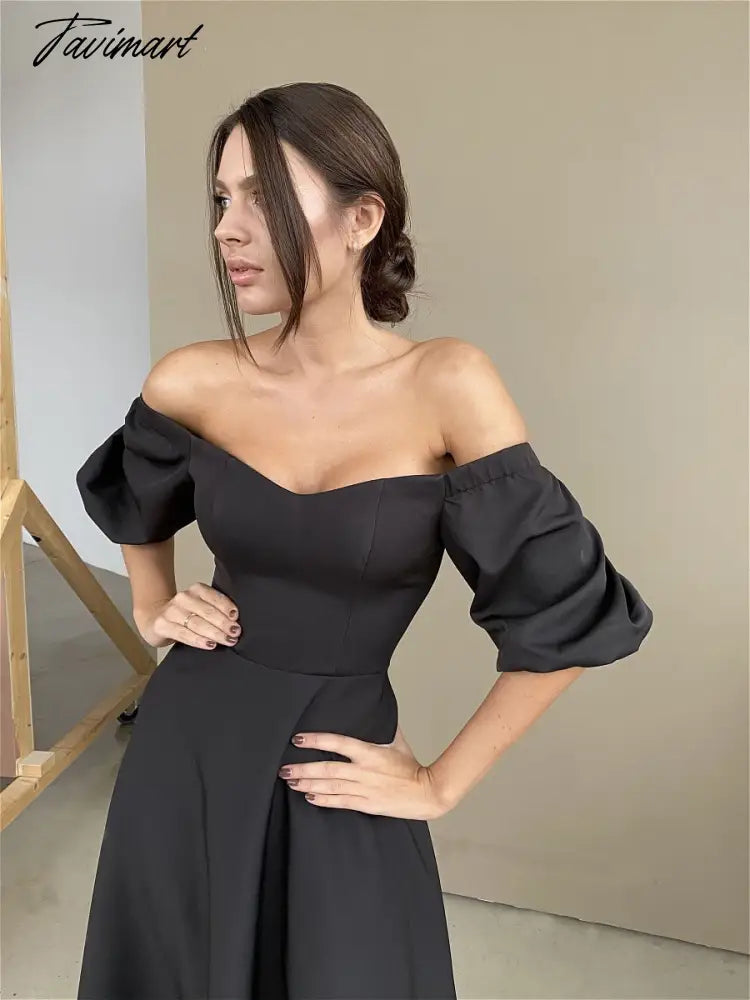 vzyzvSexy Slash Neck High Waist a Line Midi Dress Half Sleeve Elegant Party Evening Wear  Spring Female Long Dress