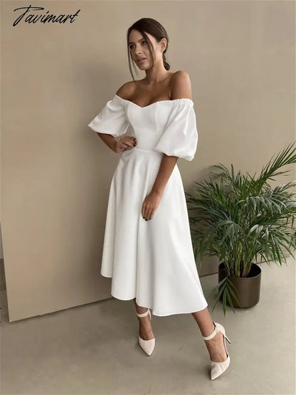 vzyzvSexy Slash Neck High Waist a Line Midi Dress Half Sleeve Elegant Party Evening Wear  Spring Female Long Dress