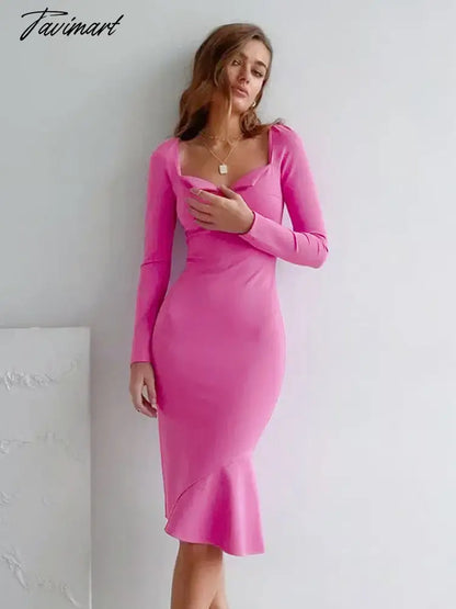 vzyzvSexy Solid Slim Fit Dress Spring Women Clothing Waist-Skimming Hip Wrap Dressse Long Sleeve Trumpet / Mermaid Dress A2185